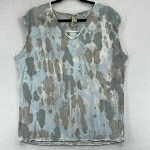 XCVI Women’s Top Sz L Blue/Gray Multi-Media Rayon/Viscose Sleeveless V-neck EUC